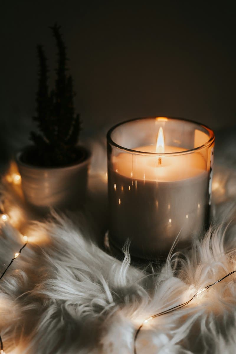Natural soy wax scented candle in geometric charcoal concrete jar with wood wick